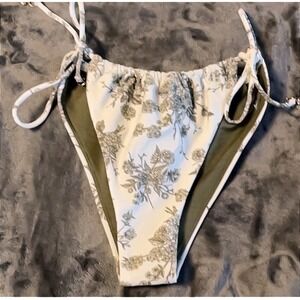 Heat Swimwear Green White Floral Toile Side Tie Bikini Bottom‎ Plus Size 3X